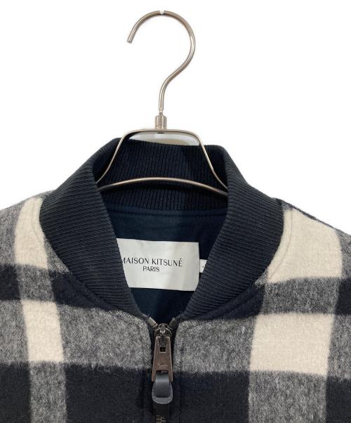 maison kitsune（メゾンキツネ）maison kitsune (メゾンキツネ) Wool Blend Bomber Jacket ホワイト×ブラック サイズ:Lの古着・服飾アイテム