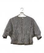 saquiサキ）の古着「ストライプブラウス」｜ホワイト×ネイビー