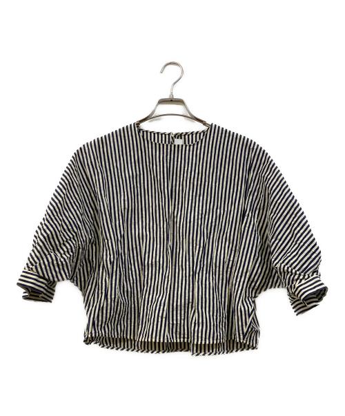 saqui（サキ）saqui (サキ) ストライプブラウス ホワイト×ネイビー サイズ:Fの古着・服飾アイテム
