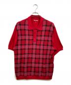 ）の古着「plaid knit polo」｜レッド
