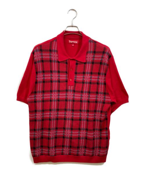 SUPREME（シュプリーム）SUPREME (シュプリーム) plaid knit polo レッド サイズ:Mの古着・服飾アイテム