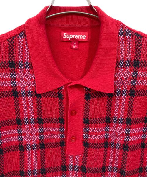 SUPREME（シュプリーム）SUPREME (シュプリーム) plaid knit polo レッド サイズ:Mの古着・服飾アイテム