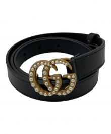 GUCCI（グッチ）の古着「パールダブルGバックルベルト」｜ブラック
