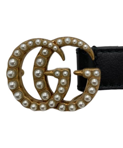 GUCCI（グッチ）GUCCI (グッチ) パールダブルGバックルベルト ブラックの古着・服飾アイテム