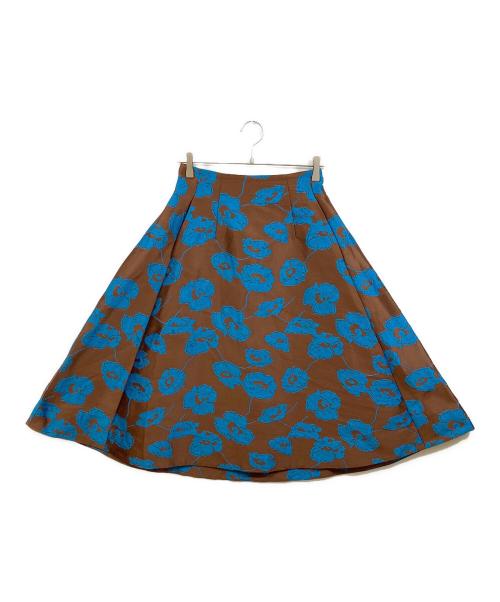 LANVIN en Bleu（ランバンオンブルー）LANVIN en Bleu (ランバンオンブルー) フラワージャガードスカート ブラウン サイズ:38の古着・服飾アイテム