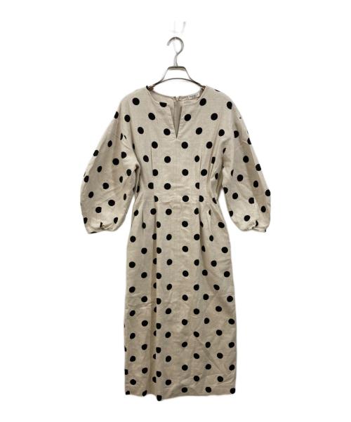 VERMEIL par iena（ヴェルメイユ パー イエナ）VERMEIL par iena (ヴェルメイユ パー イエナ) 綿麻ドットプリントウエストシェイプワンピース ベージュ サイズ:36の古着・服飾アイテム