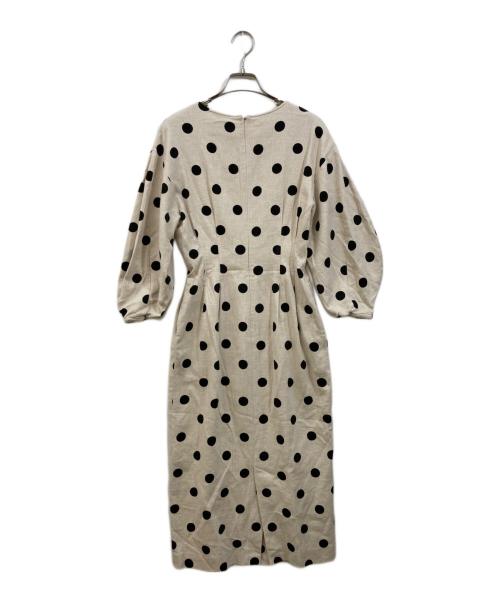 VERMEIL par iena（ヴェルメイユ パー イエナ）VERMEIL par iena (ヴェルメイユ パー イエナ) 綿麻ドットプリントウエストシェイプワンピース ベージュ サイズ:36の古着・服飾アイテム