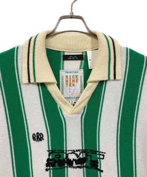 RICE NINE TEN（ライスナインテン）RICE NINE TEN (ライスナインテン) Knitting Long Sleeve Soccer Jersey グリーン×ホワイト サイズ:3の古着・服飾アイテム