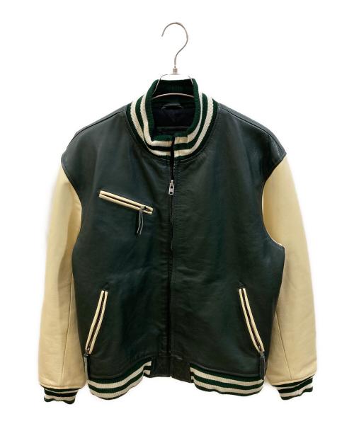 Liugoo Leathers（リューグーレザーズ）Liugoo Leathers (リューグーレザーズ) カウレザースタジャン ベージュ×グリーン サイズ:3Lの古着・服飾アイテム