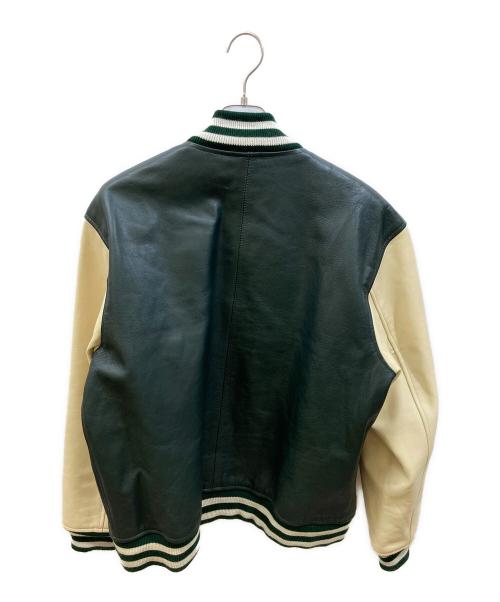 Liugoo Leathers（リューグーレザーズ）Liugoo Leathers (リューグーレザーズ) カウレザースタジャン ベージュ×グリーン サイズ:3Lの古着・服飾アイテム