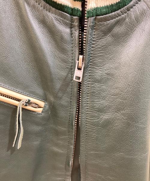 Liugoo Leathers（リューグーレザーズ）Liugoo Leathers (リューグーレザーズ) カウレザースタジャン ベージュ×グリーン サイズ:3Lの古着・服飾アイテム