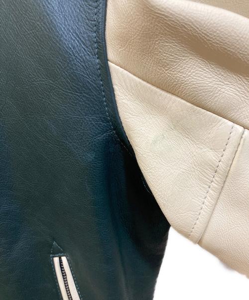 Liugoo Leathers（リューグーレザーズ）Liugoo Leathers (リューグーレザーズ) カウレザースタジャン ベージュ×グリーン サイズ:3Lの古着・服飾アイテム