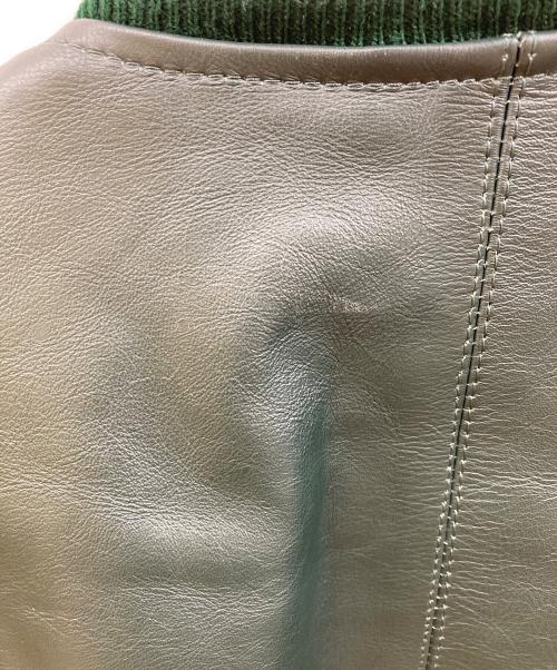 Liugoo Leathers（リューグーレザーズ）Liugoo Leathers (リューグーレザーズ) カウレザースタジャン ベージュ×グリーン サイズ:3Lの古着・服飾アイテム