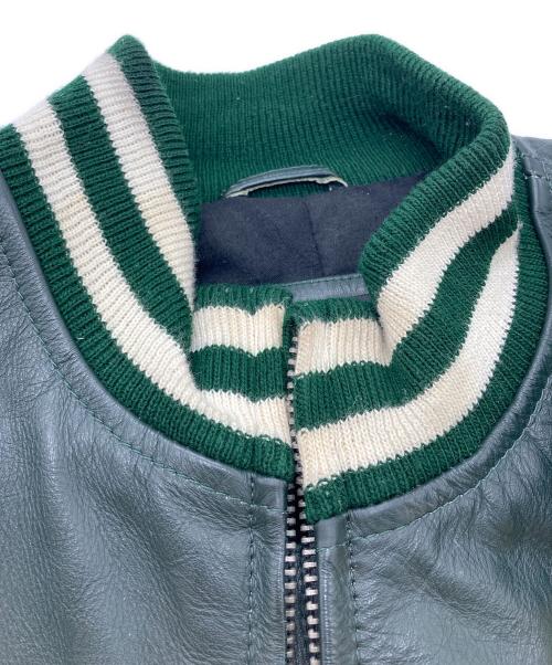 Liugoo Leathers（リューグーレザーズ）Liugoo Leathers (リューグーレザーズ) カウレザースタジャン ベージュ×グリーン サイズ:3Lの古着・服飾アイテム