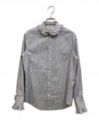 CELINEセリーヌ）の古着「フリル ストライプ長袖シャツ」｜ブルー