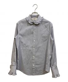 CELINE（セリーヌ）の古着「フリル ストライプ長袖シャツ」｜ブルー