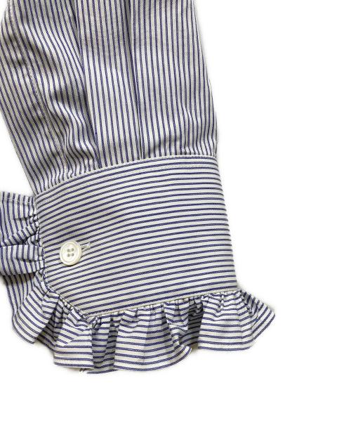 CELINE（セリーヌ）CELINE (セリーヌ) フリル ストライプ長袖シャツ ブルー サイズ:34の古着・服飾アイテム