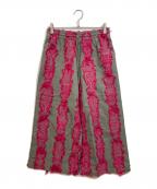 PLEATS PLEASEプリーツプリーズ）の古着「トーテムポール装飾フリンジワイドパンツ」｜グレー