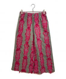 PLEATS PLEASE（プリーツプリーズ）の古着「トーテムポール装飾フリンジワイドパンツ」｜グレー