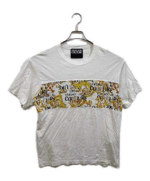 VERSACE（ヴェルサーチェ）VERSACE (ヴェルサーチェ) ロゴクチュール切り替えクルーネック半袖Tシャツ ホワイト サイズ:Lの古着・服飾アイテム