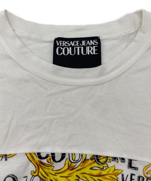 VERSACE（ヴェルサーチェ）VERSACE (ヴェルサーチェ) ロゴクチュール切り替えクルーネック半袖Tシャツ ホワイト サイズ:Lの古着・服飾アイテム