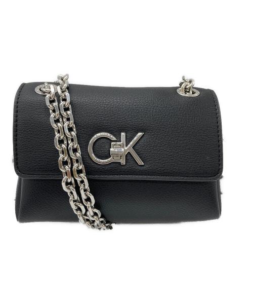 Calvin Klein（カルバンクライン）Calvin Klein (カルバンクライン) ロゴプレートショルダーバッグ ブラックの古着・服飾アイテム