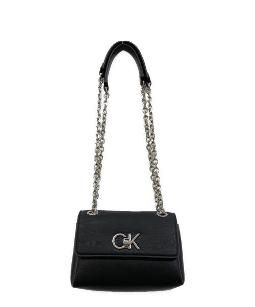 Calvin Klein（カルバンクライン）Calvin Klein (カルバンクライン) ロゴプレートショルダーバッグ ブラックの古着・服飾アイテム