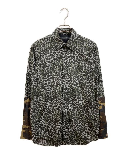 DIESEL（ディーゼル）DIESEL (ディーゼル) 袖カモフラ切替レオパードシャツ グリーン×ブラウン サイズ:XSの古着・服飾アイテム