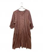 SLOBE IENAスローブ イエナ）の古着「ボリュームスリーブストライプリネン混ワンピース」｜ブラウン
