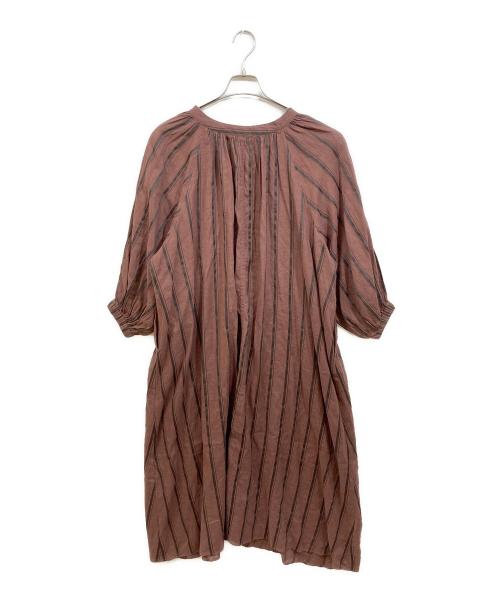 SLOBE IENA（スローブ イエナ）SLOBE IENA (スローブ イエナ) ボリュームスリーブストライプリネン混ワンピース ブラウン サイズ:38の古着・服飾アイテム