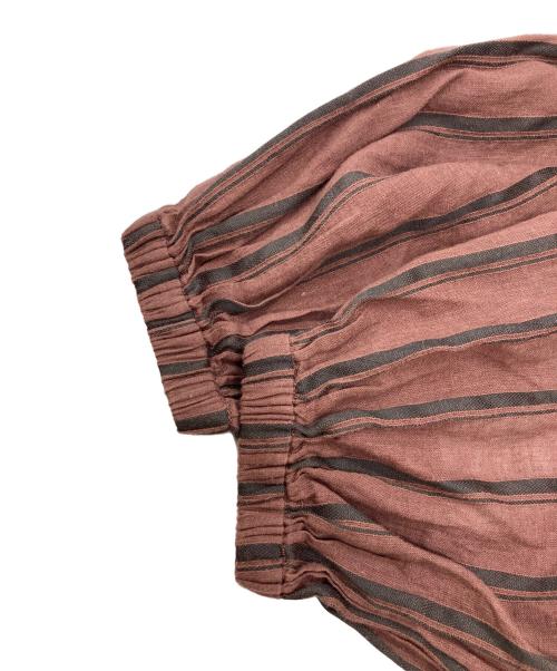 SLOBE IENA（スローブ イエナ）SLOBE IENA (スローブ イエナ) ボリュームスリーブストライプリネン混ワンピース ブラウン サイズ:38の古着・服飾アイテム