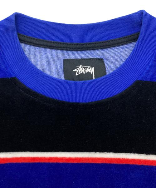 stussy（ステューシー）stussy (ステューシー) ベロアストライプカットソー ブルー サイズ:Mの古着・服飾アイテム