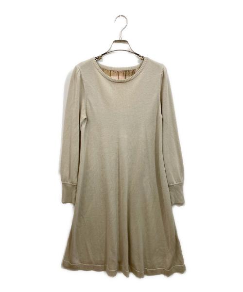 BLUE LABEL CRESTBRIDGE（ブルーレーベルクレストブリッジ）BLUE LABEL CRESTBRIDGE (ブルーレーベルクレストブリッジ) レースアップリボンニットワンピース ベージュ サイズ:38の古着・服飾アイテム