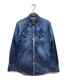 DSQUARED2（ディースクエアード）の古着「ブリーチ ダメージ加工 ウエスタンデニムシャツ」｜インディゴ