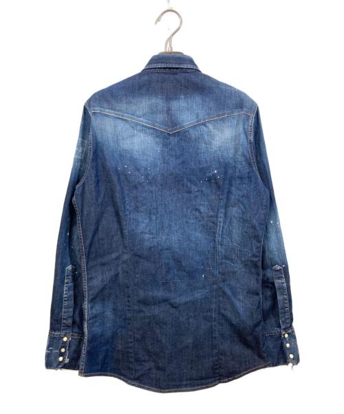 DSQUARED2（ディースクエアード）DSQUARED2 (ディースクエアード) ブリーチ ダメージ加工 ウエスタンデニムシャツ インディゴ サイズ:44の古着・服飾アイテム