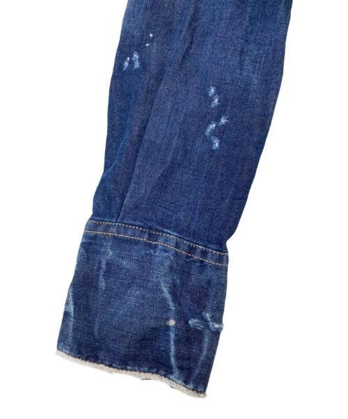 DSQUARED2（ディースクエアード）DSQUARED2 (ディースクエアード) ブリーチ ダメージ加工 ウエスタンデニムシャツ インディゴ サイズ:44の古着・服飾アイテム