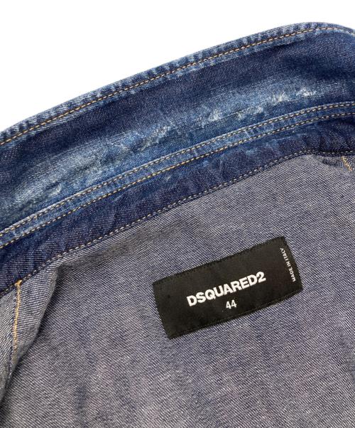 DSQUARED2（ディースクエアード）DSQUARED2 (ディースクエアード) ブリーチ ダメージ加工 ウエスタンデニムシャツ インディゴ サイズ:44の古着・服飾アイテム
