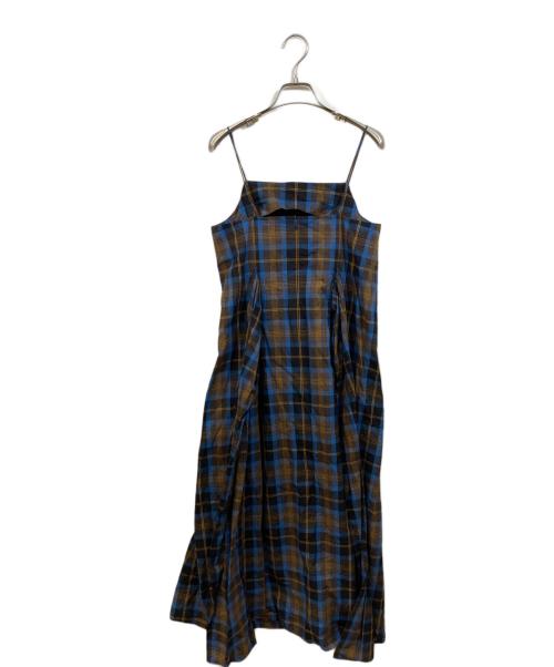 Curensology（カレンソロジー）Curensology (カレンソロジー) チェックコットンキャミソールワンピース ブルー サイズ:SIZE Freeの古着・服飾アイテム