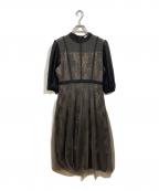 LeJaレジャ）の古着「ハイウエストチュールレースAラインワンピースドレス」」｜ブラック