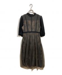 LeJa（レジャ）の古着「ハイウエストチュールレースAラインワンピースドレス」」｜ブラック