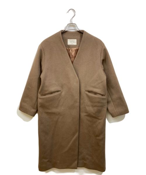 JOURNAL STANDARD relume（ジャーナルスタンダード レリューム）JOURNAL STANDARD relume (ジャーナルスタンダード レリューム) 別注LANAWOOL140ノーカラーVネックコート ベージュ サイズ:38の古着・服飾アイテム