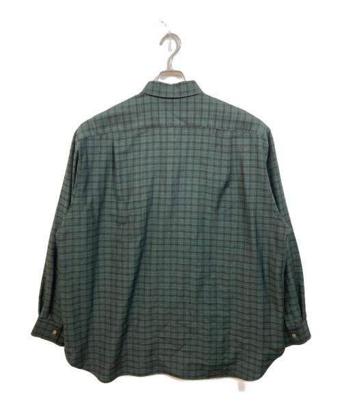 Blanc YM（ブランワイエム）Blanc YM (ブランワイエム) SILK PLAID WIDE SHIRTS グリーン サイズ:Mの古着・服飾アイテム