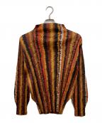 PLEATS PLEASEプリーツプリーズ）の古着「よろけ縞プリーツカットソー」｜ブラウン