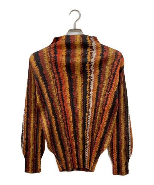 PLEATS PLEASE（プリーツプリーズ）PLEATS PLEASE (プリーツプリーズ) よろけ縞プリーツカットソー ブラウン サイズ:3の古着・服飾アイテム