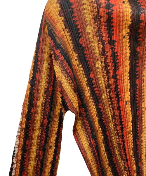 PLEATS PLEASE（プリーツプリーズ）PLEATS PLEASE (プリーツプリーズ) よろけ縞プリーツカットソー ブラウン サイズ:3の古着・服飾アイテム