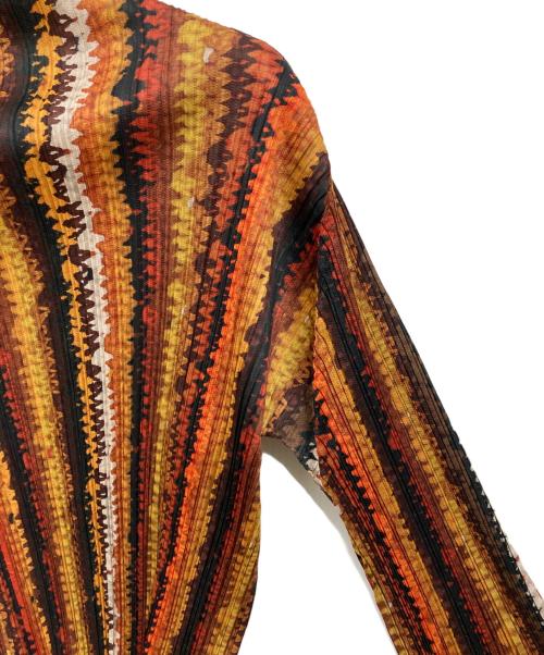 PLEATS PLEASE（プリーツプリーズ）PLEATS PLEASE (プリーツプリーズ) よろけ縞プリーツカットソー ブラウン サイズ:3の古着・服飾アイテム