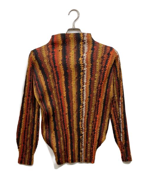 PLEATS PLEASE（プリーツプリーズ）PLEATS PLEASE (プリーツプリーズ) よろけ縞プリーツカットソー ブラウン サイズ:3の古着・服飾アイテム