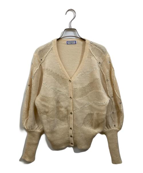 Yves Saint Laurent tricots（イブサンローラントリコット）Yves Saint Laurent tricots (イブサンローラントリコット) ビジューニットカーディガン ベージュ サイズ:Mの古着・服飾アイテム
