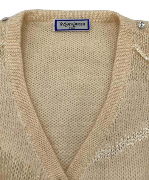 Yves Saint Laurent tricots（イブサンローラントリコット）Yves Saint Laurent tricots (イブサンローラントリコット) ビジューニットカーディガン ベージュ サイズ:Mの古着・服飾アイテム