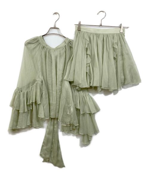 Snidel（スナイデル）Snidel (スナイデル) ラッフルミニセットアップ 黄緑の古着・服飾アイテム